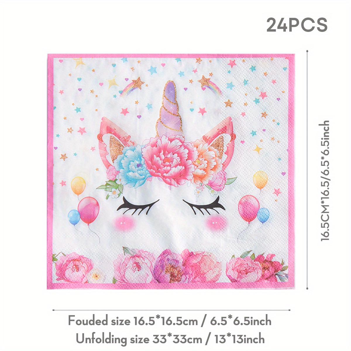 TEMU 24-Pack Serviettes Jetables Licorne, 13x13 Pouces 2 Couches, Serviettes de Fête Licorne Colorées, Fournitures de Fête Cadeau pour Mariage