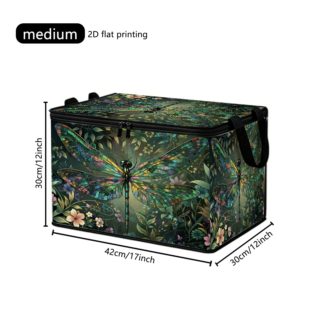 TEMU 1-pack, Colorful Glass Dragonfly Storage Box, Foldable Zipper Design With Reinforced Handles, Suitable For Multi-functional Storage And Home