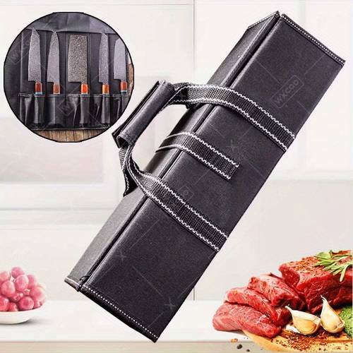 1pc portable kitchen knife roll bag oxford cloth knife bag multi functional folding storage bag durable kitchen organizer knife carry pouch knife tools roll bag oil proof waterproof travel knife carry storage case