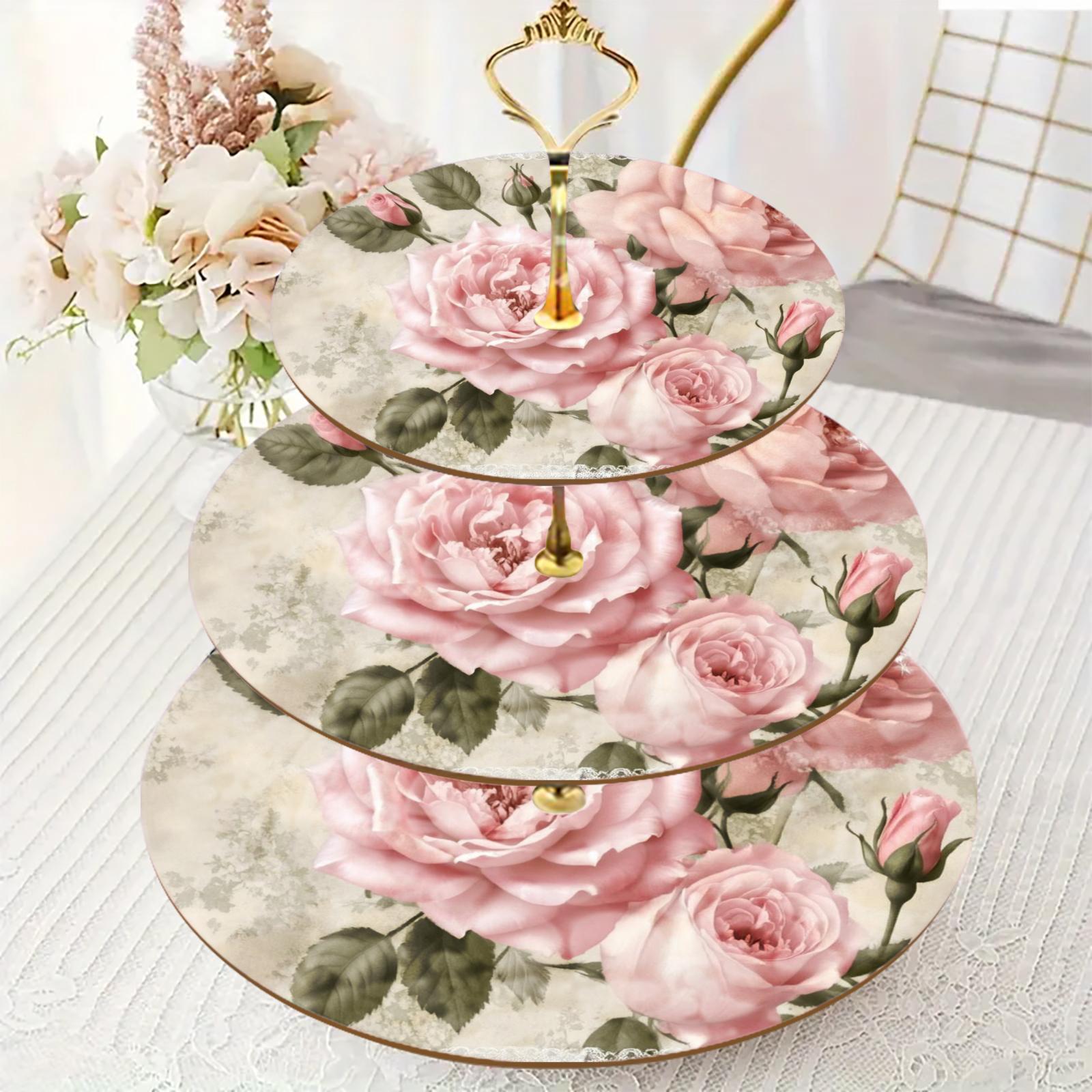 TEMU [2d Flat]suitable Pattern Three-tier Cake Stand With Golden Decoration And Dessert Displays[2d Flat]