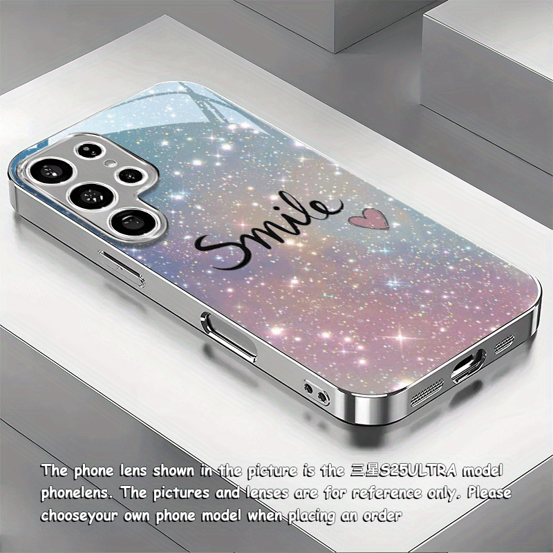 TEMU Phone Case - Creative Fluorescent English New Electroplated Silver Phone Case For Galaxy S25ultra, S25 Plus, S25, S24ultra, S24fe, S24, S23ultra