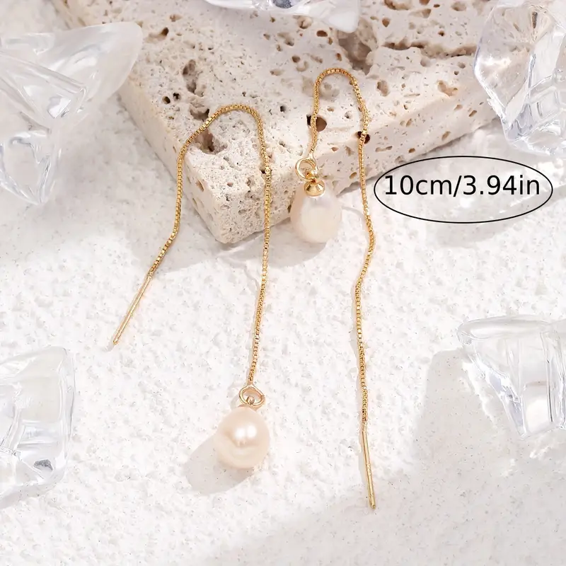 1 pair exquisite freshwater pearl pendant long dangle earrings elegant trendy female gift hypoallergenic nickel free long lasting durable any occasion for teenager Product details 3