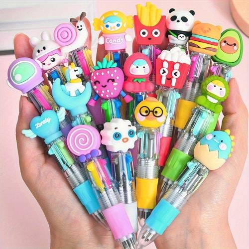 30 cartoon in one pens 4 color ballpoint pens cute and portable parties schools office prizes birthday gifts multi color pen cases stationery small gifts