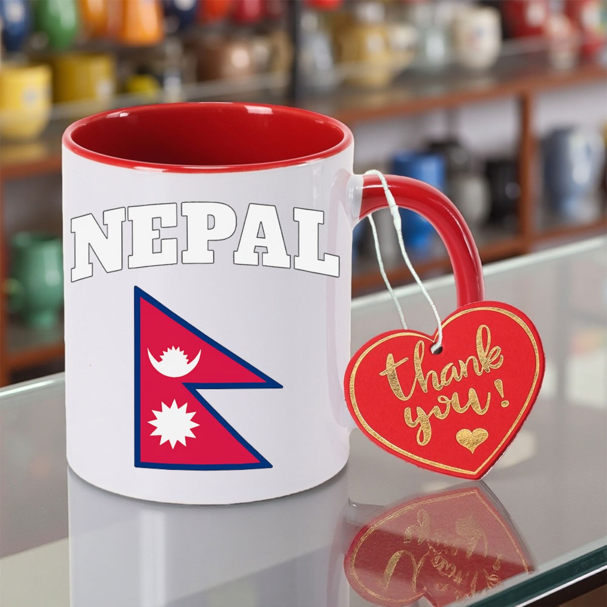 1pc Nepal Flag & NEPAL Text Ceramic Mug - 11oz Coffee Cup with Nepal National Emblem Print, Tea Cup for Home, Office, Holiday Gifts (Scratch-Resistant)