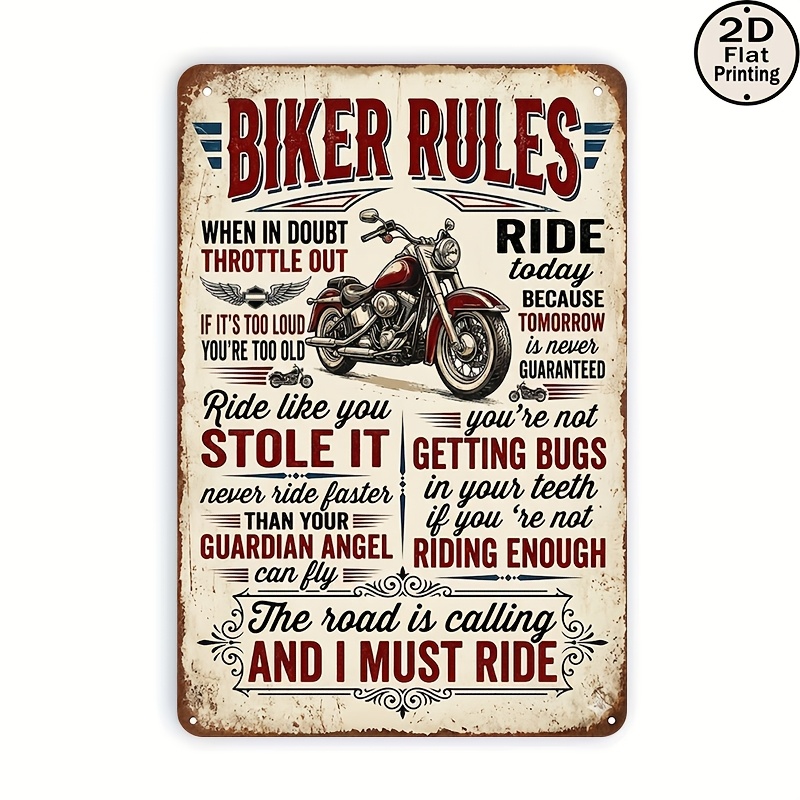 TEMU 2d Flat Wooden 1pc 2d Flat, Vintage Wooden Wall Sign, Featuring Motorcycle Rider Rules And Classic Motorcycle Images. This Wooden Plaque Is