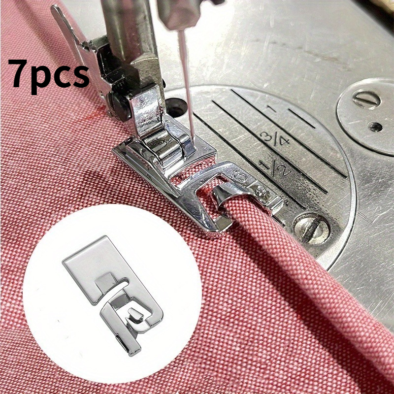 TEMU 7pcs Portable Rolled Hem Foot, Sewing Machine Tool For Apparel Making, Binder Attachment For 7307, Edge Stitching Guide Foot
