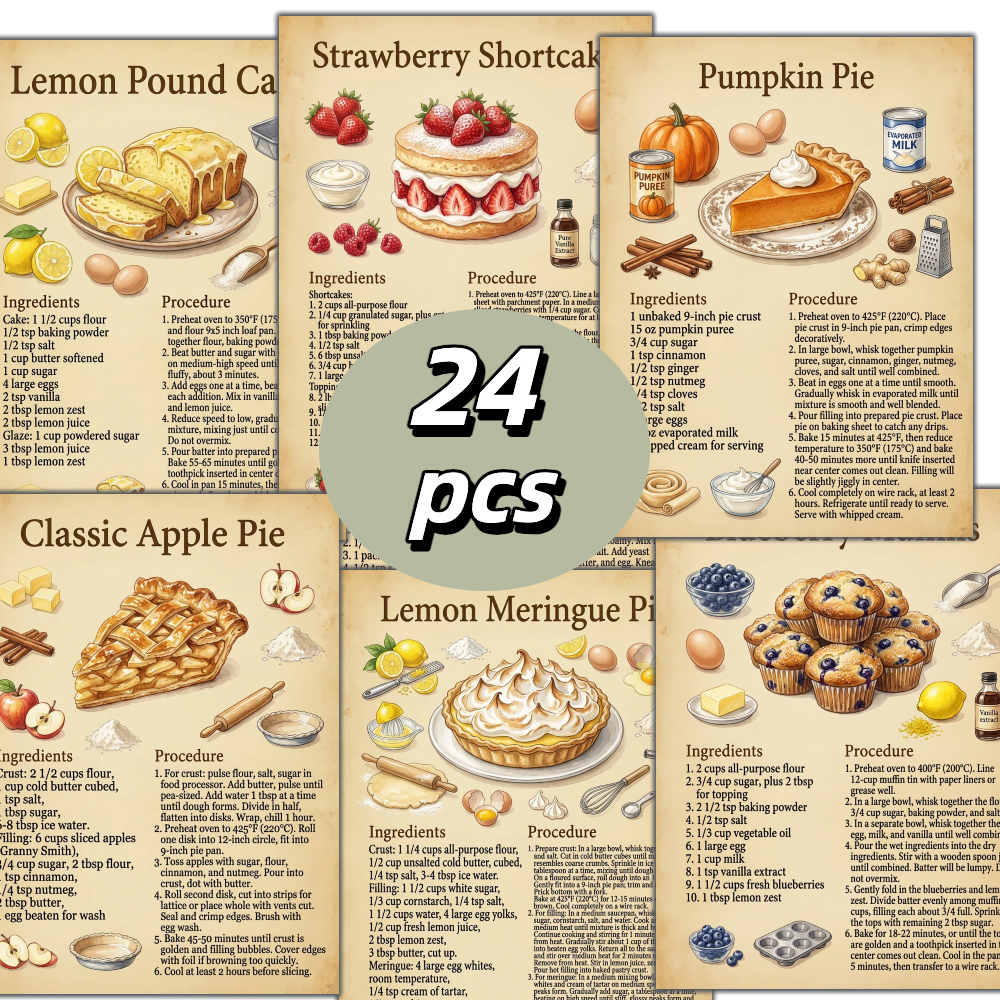 TEMU Lot de 24 cartes coques/cartes postales de recettes de pâtisserie classiques, /cartes postales vintage de desserts et de plats réconfortants,