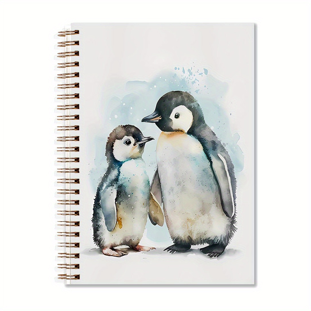 

1pc Watercolor Penguin Design Notebook, 5.5x8.3in With 50 Lined Pages, Cute Animal Diary Journal, Office Stationery, School Supplies, Ideal Birthday Or Christmas Gift