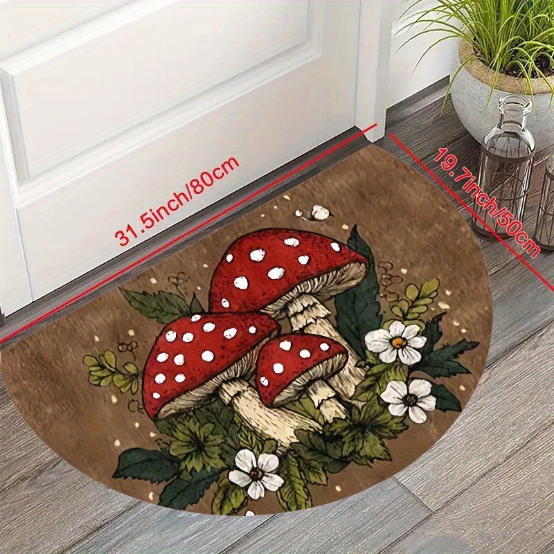 E-shop Türmatte mit Waldpilz-Muster, halbrunde Küchenmatte, waschbar leicht zu reinigen, geeignet für Wohnzimmer, Schlafzimmer, Flur, Küche,