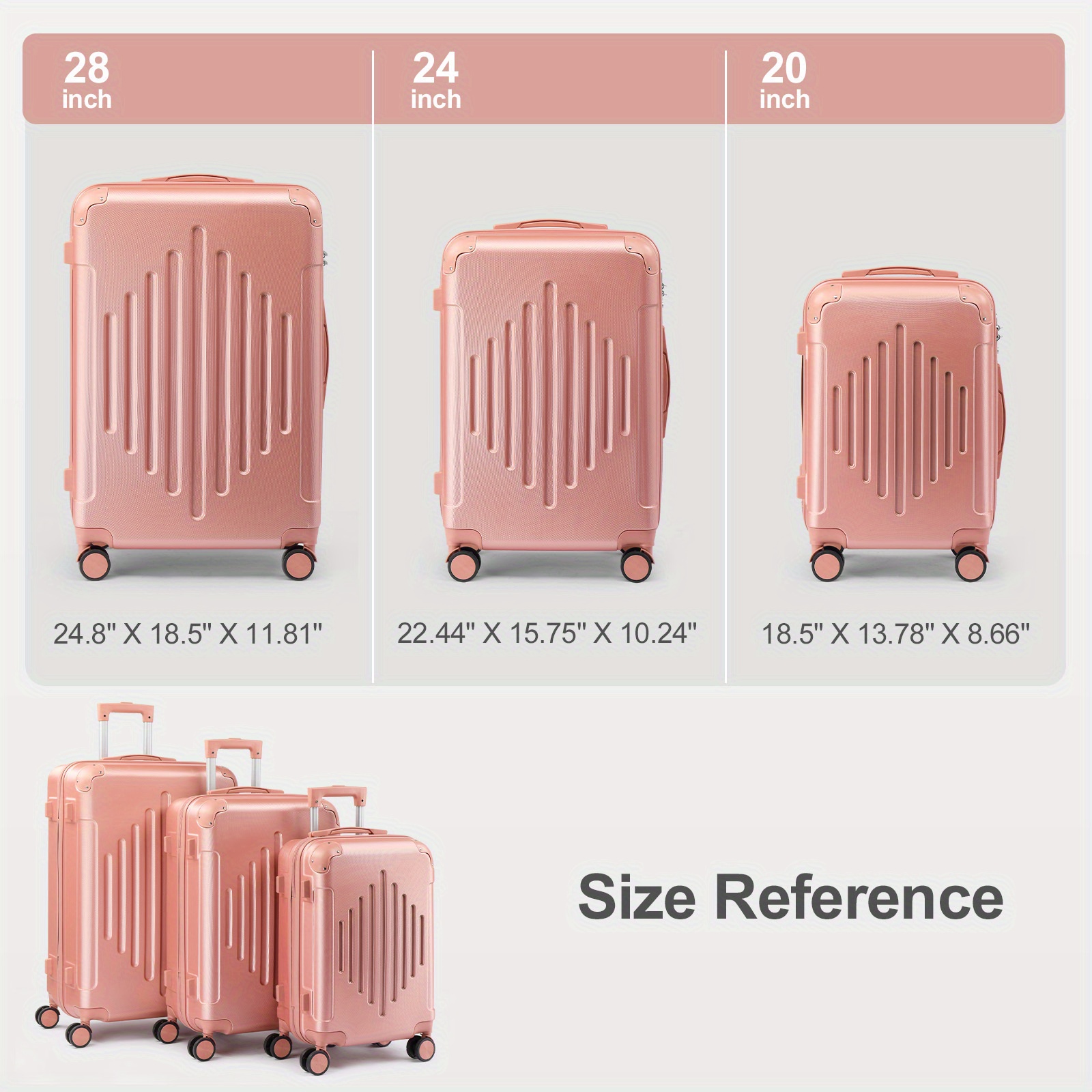 3pcs luggage with corner protectors 20 24 28 inch durable hard shell 360 spinner wheels multifunctional large capacity lightweight travel suitcase details 0