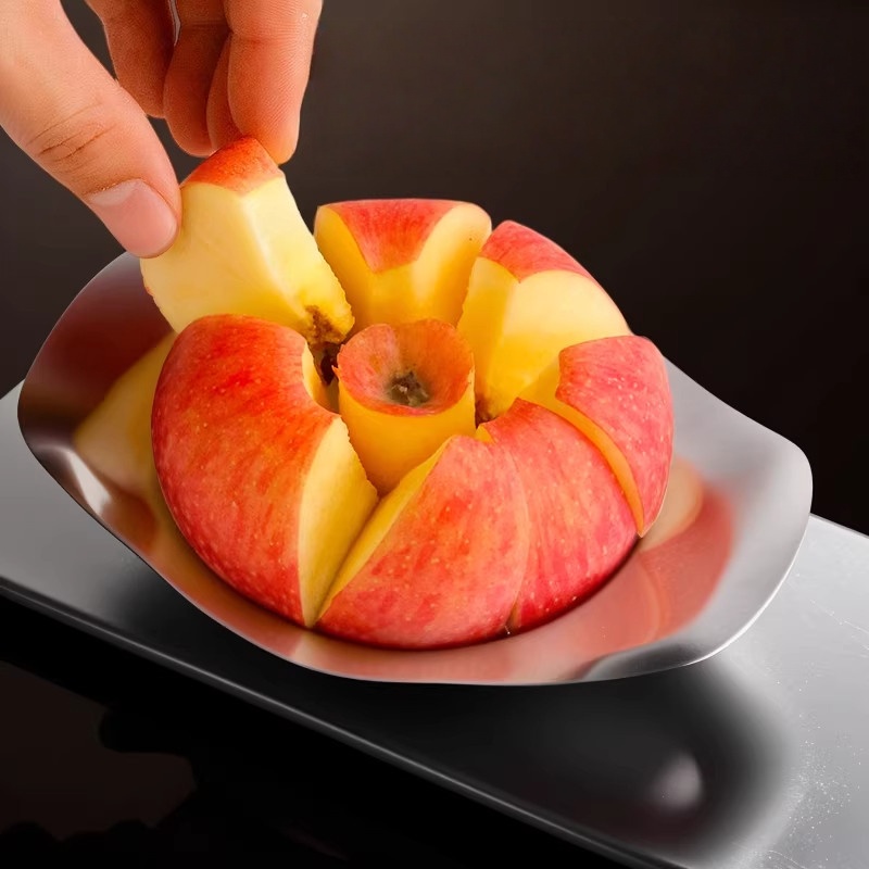 Rebanador de frutas de acero inoxidable, diseño ergonómico, ahorra tiempo y esfuerzo, fácil de limpiar, hecho de material resistente, un utensilio de cocina esencial - Apto para cocinas domésticas, restaurantes y picnics al aire libre