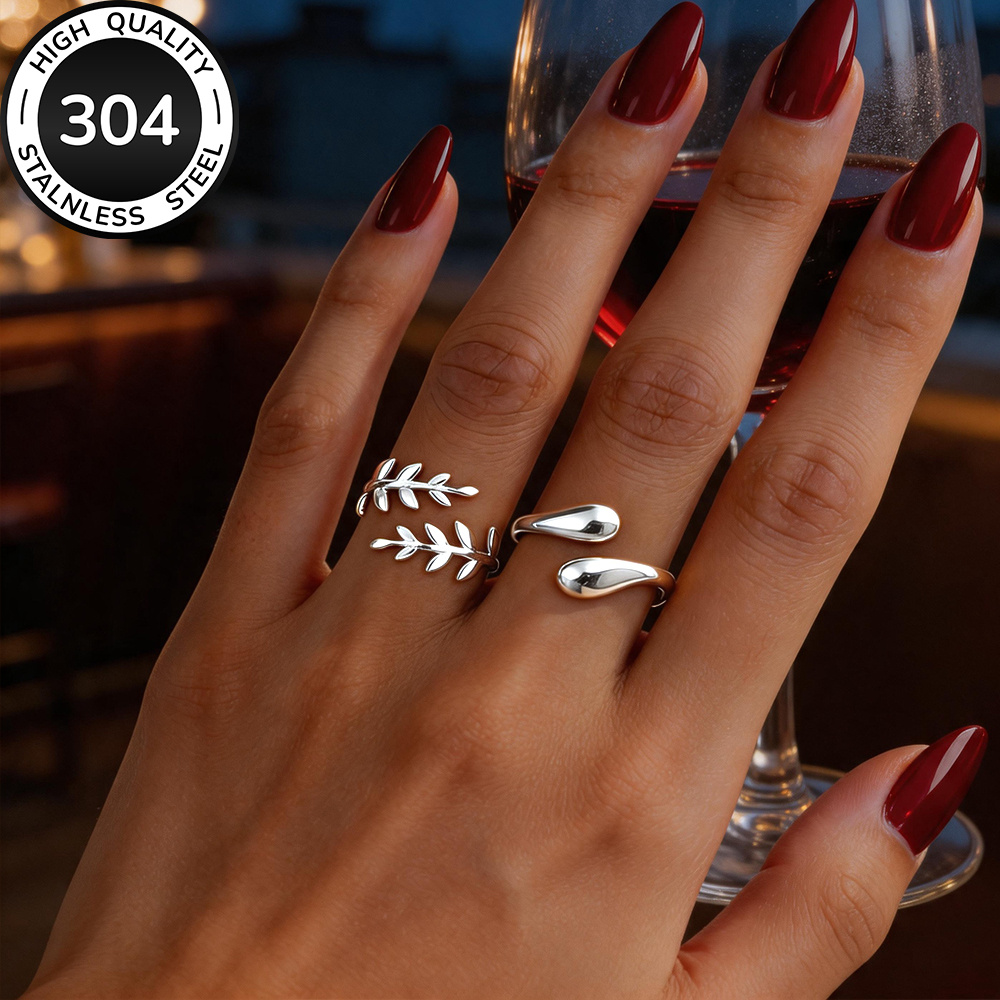2pcs High-Quality 304 Stainless Steel Golden Open Rings