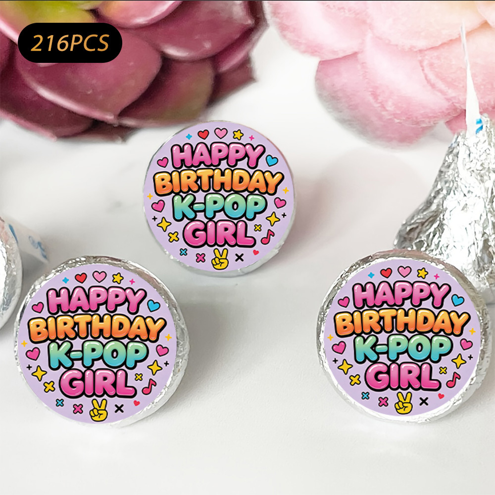 TEMU A "birthday" Themed Round Sticker With Colorful Pop-style Graphics, Vibrant K-pop , Great For Teen Party Favors, Gift Seals, Thank You Cards,