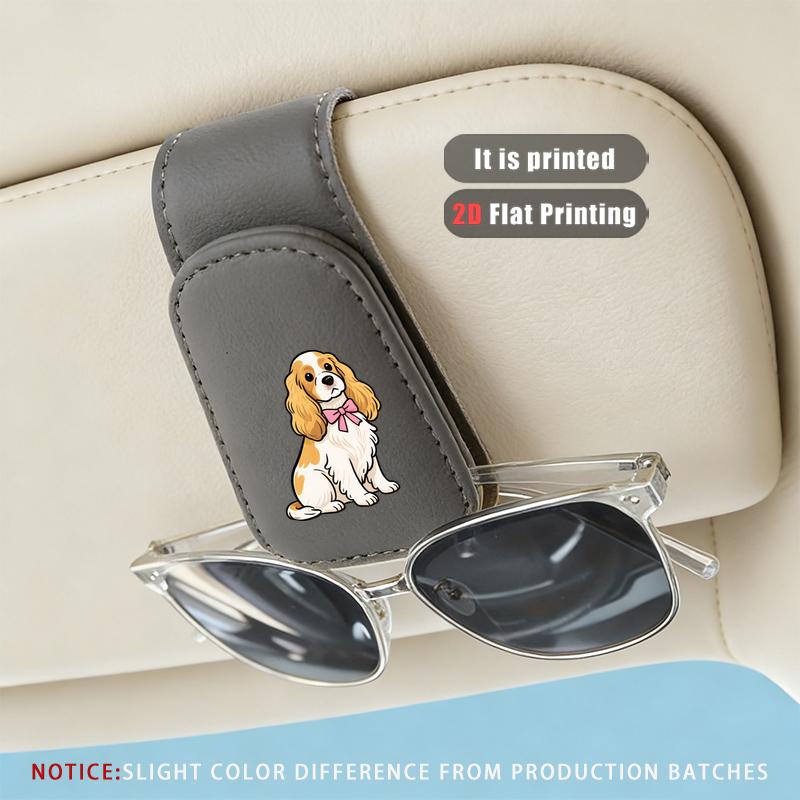 TEMU 1pc King Charles Spaniel Pattern Sun Visor Glasses Holder Holder Magnetic Eyeglass Hook, Suitable For Car Models, Pattern Position May , 2d Flat