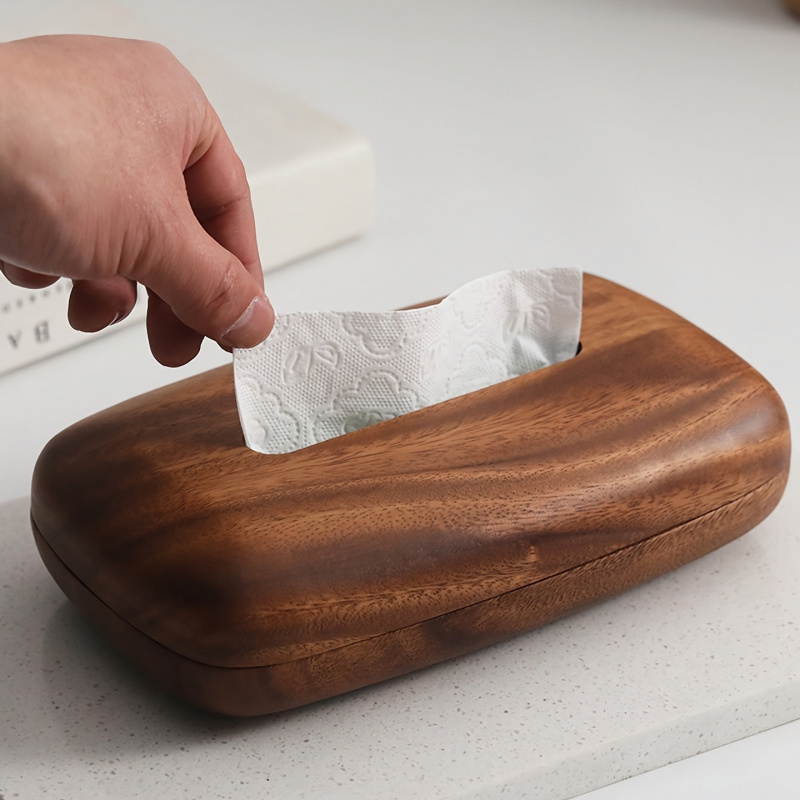 walnut tissue box modern minimalist rectangular design with easy replace lid polished   vintage style storage box for desktop bathroom office nightstand decor bathroom decor sleek     wood home decor contemporary decor durable wood decorative organizer   Product details 1