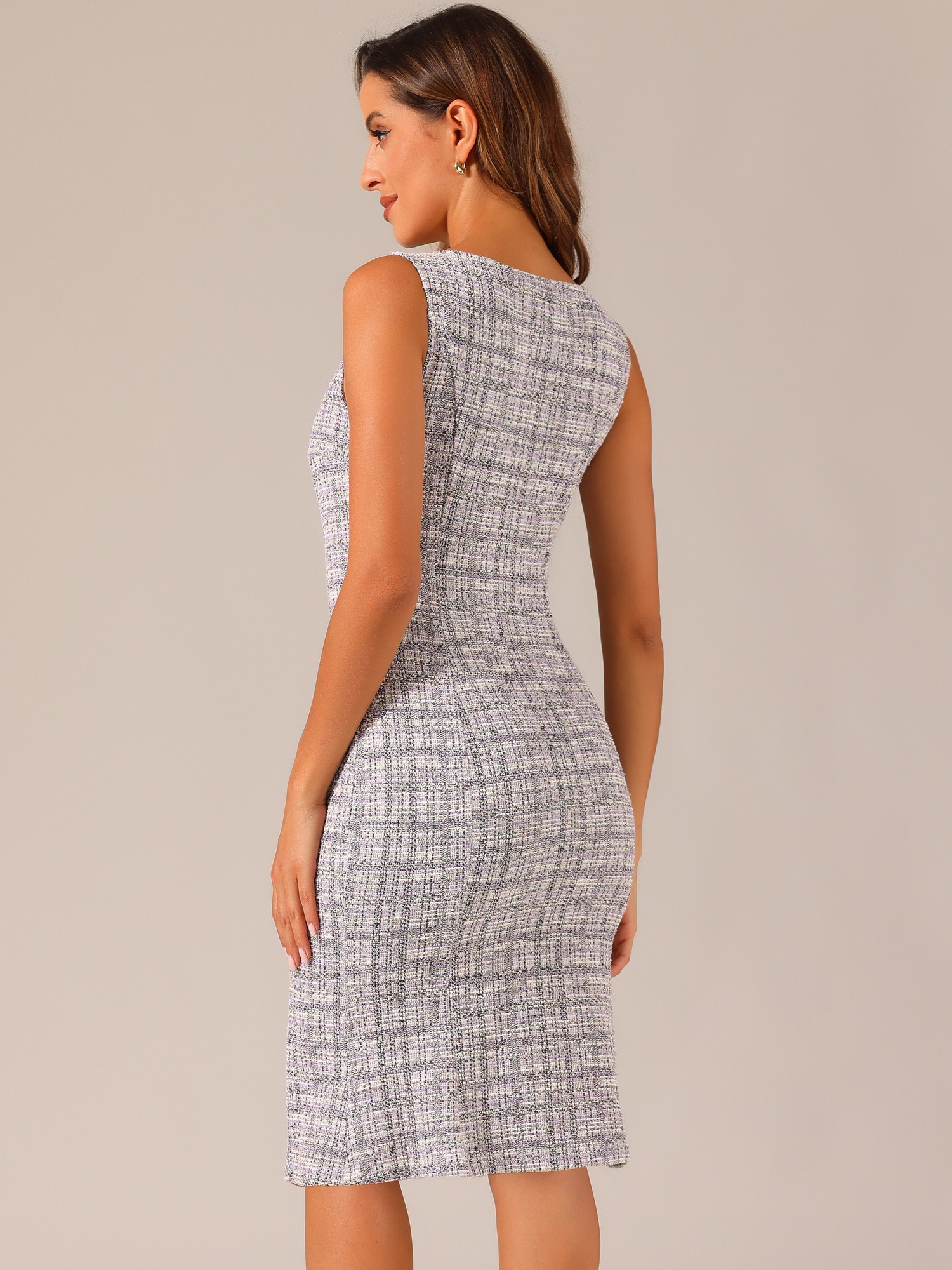 tweed dress womens summer sleeveless elegant bodycon - Temu