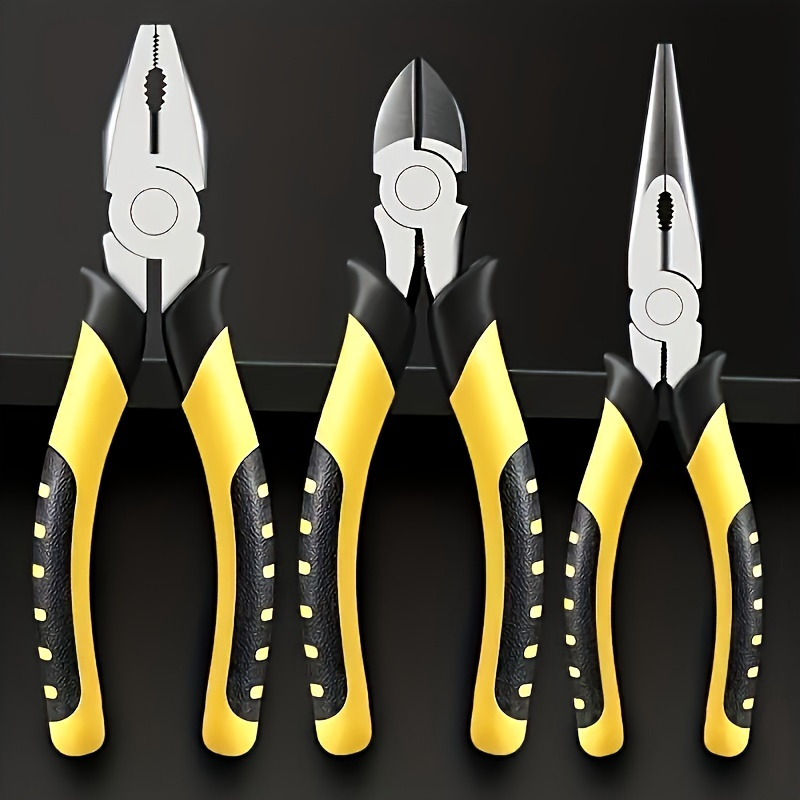 Image of 8-inch Pliers Kit, 3pcs Set - Multifunctional Anti-slip, Anti-rust Wire Cutter And Nose Pliers For Indoor And Outdoor Repair, Metal