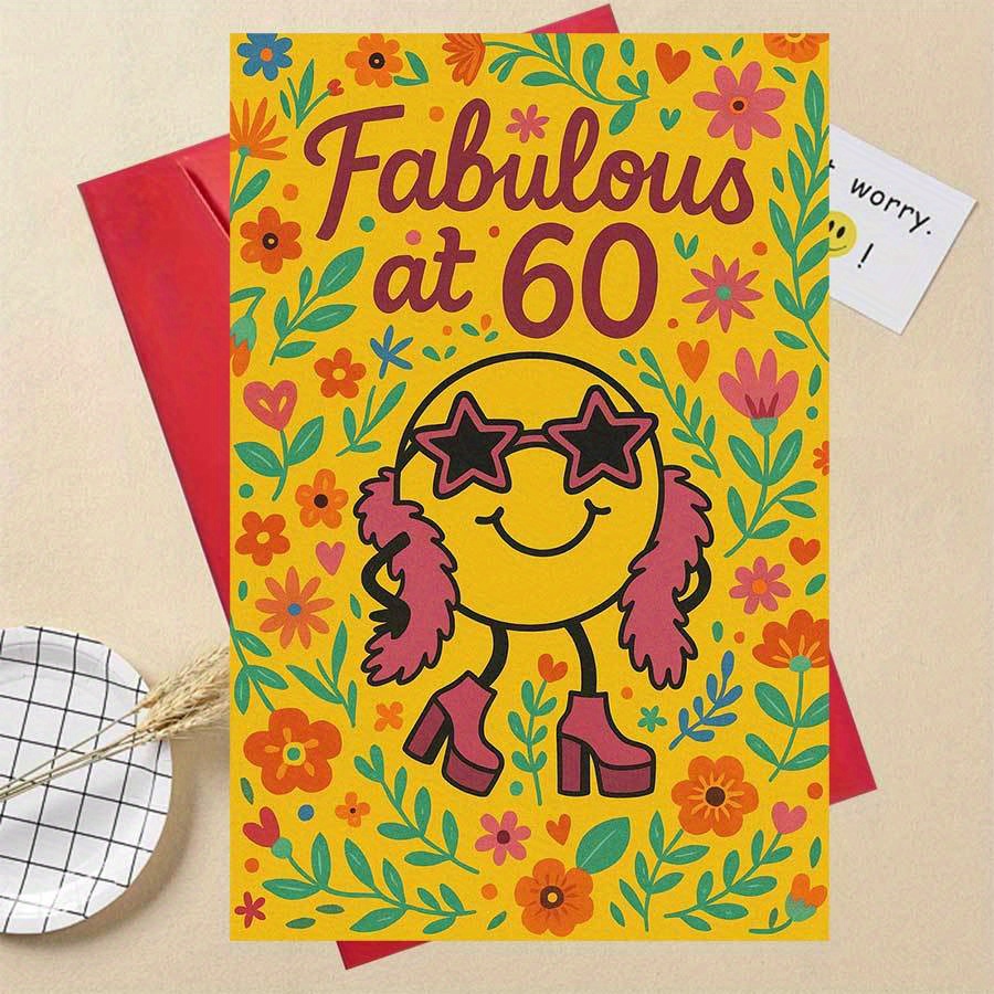 TEMU 1pcfabulous 60th Birthday Card With Fun Design And Colorful Flowers Celebrating Milestone Birthdays Gift For And Colleagues