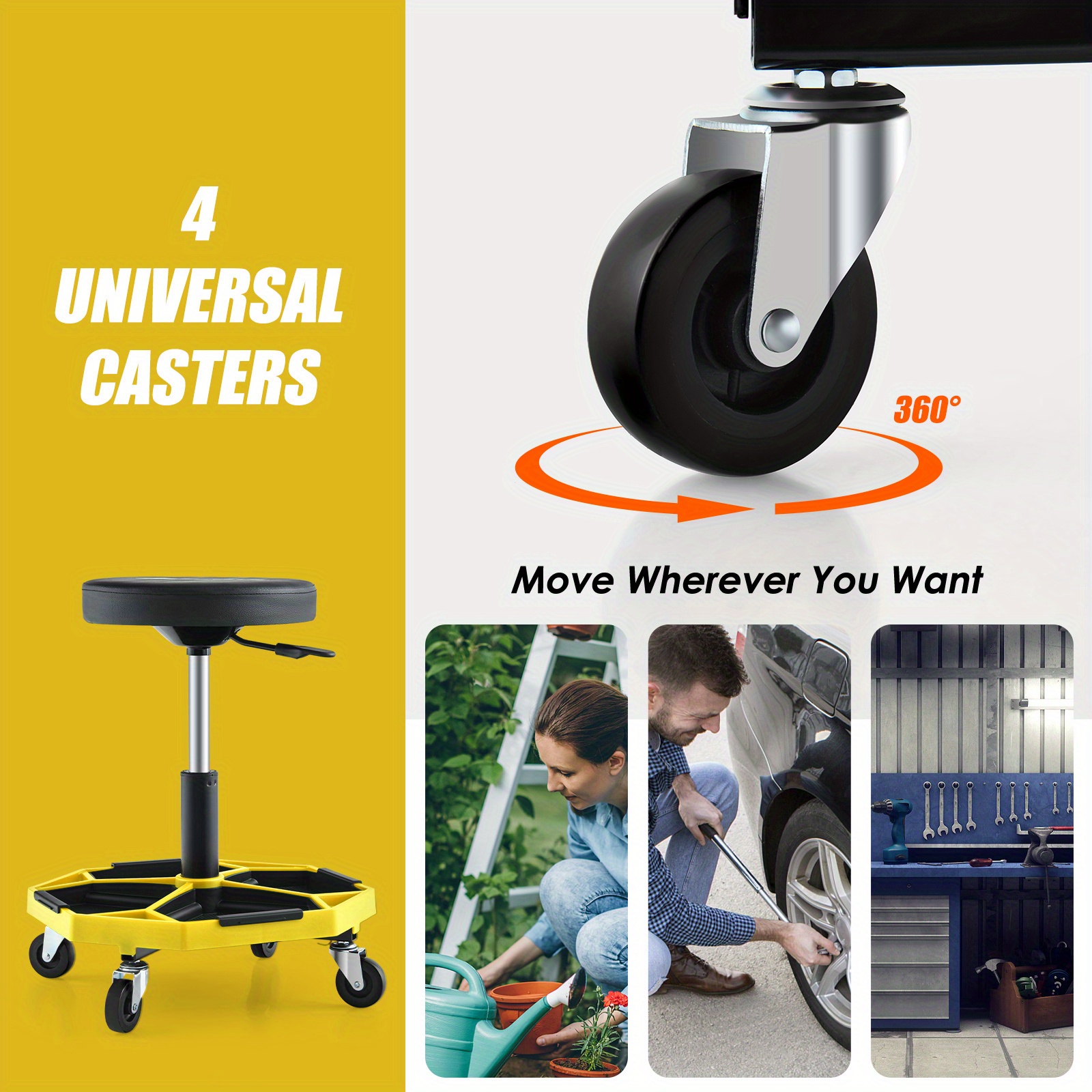 Pneumatic Rolling Mechanic Stool with Tool Tray