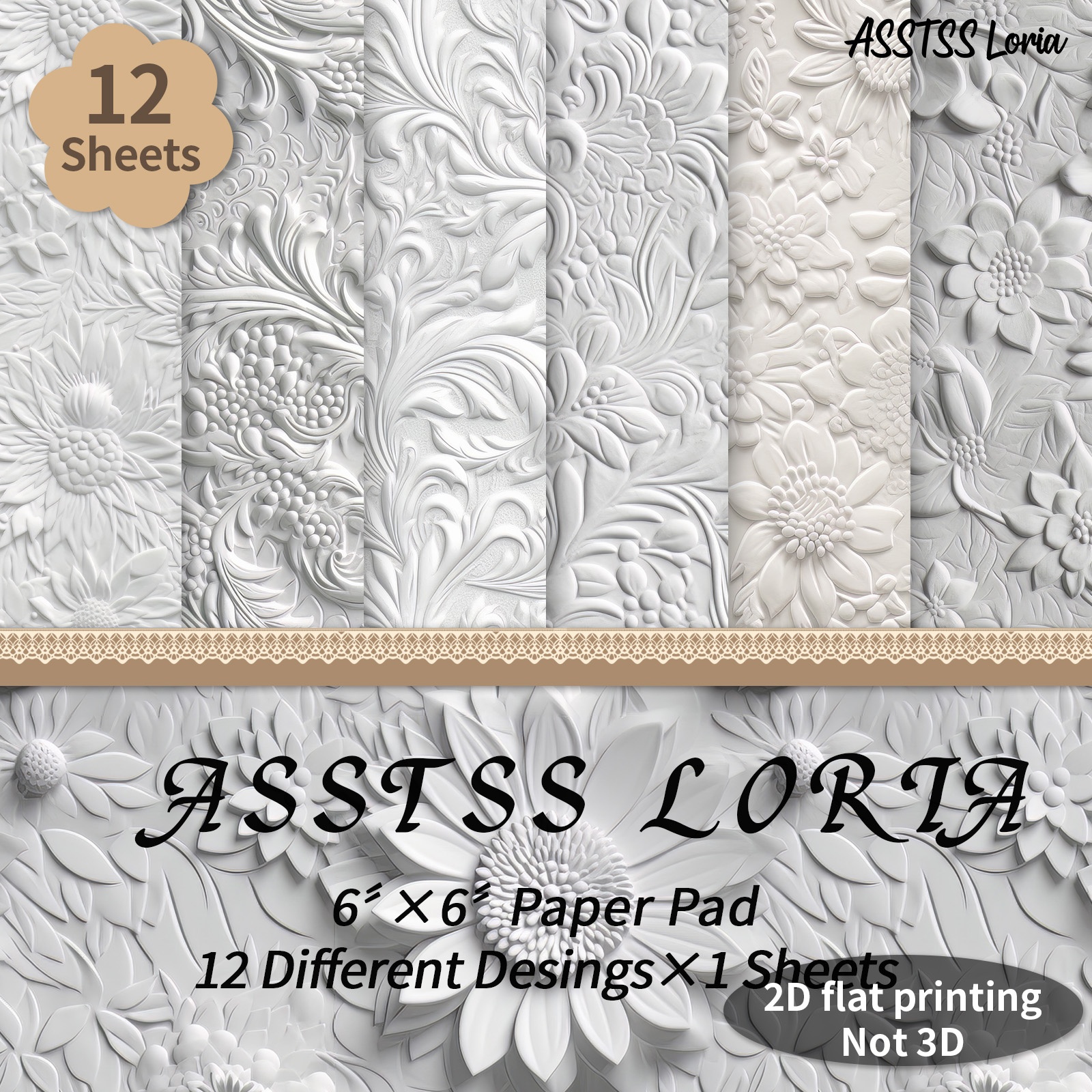 TEMU 12-sheet Asstss Loria 6x6 Inch Scrapbooking Paper Pad, Embossed Floral Plain/2d Backing Paper Supplies, Heavyweight Cardstock For Journaling,