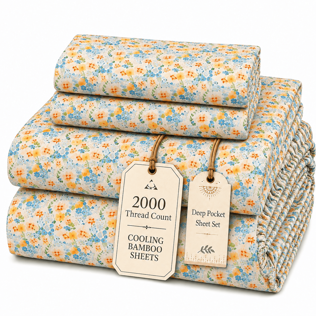 TEMU 4pcs Queen Size Yellow And Print Cooling Sheet Set, Deep Pocket Breathable Bed Sheets For Hot Sleepers, Stylish Elegant Bedroom And Dorm Decor,