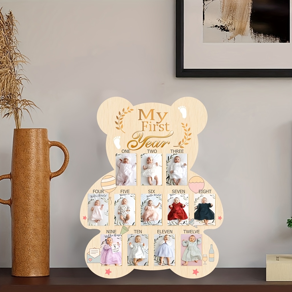 2D Printed Wooden Baby's First Year Growth Milestone Photo Frame