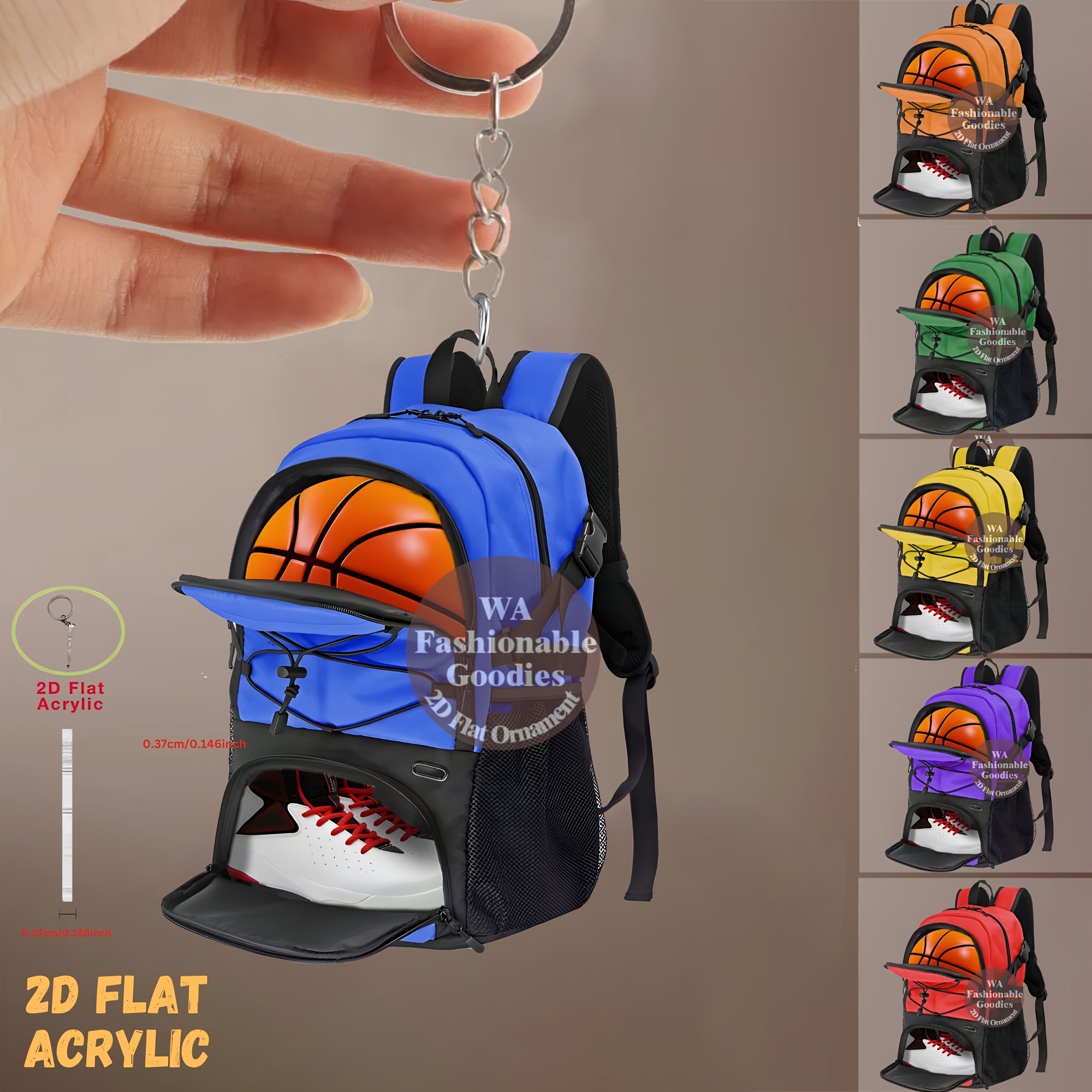 TEMU 2d Flat, 2d Flat Keychain Set, 6pcs Basketball Sports Equipment Keychains, Acrylic Material, For Home/bag/car/phone Accessories,