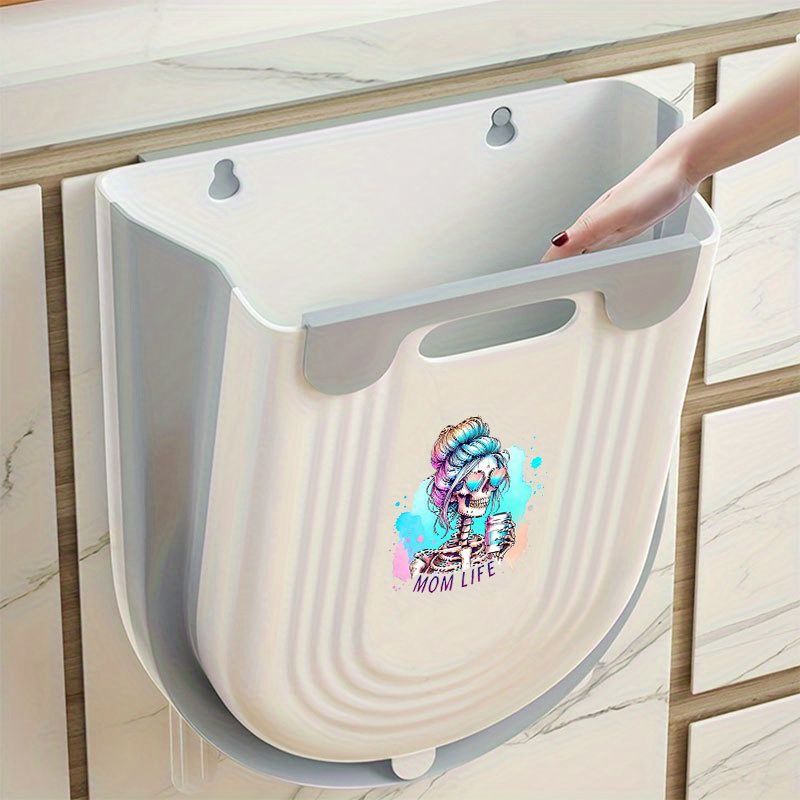 1pc skull compact foldable trash can with cabinet hook space saving modern minimalist durable plastic portable countertop bin for kitchen bathroom easy   halloween thanksgiving and christmas best for christmas   thanksgiving