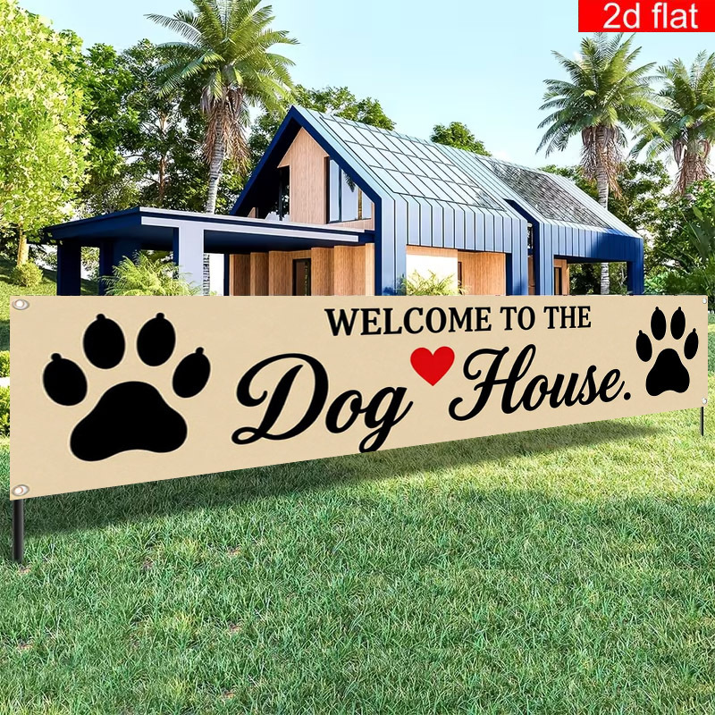 TEMU 2d Flat, 1pc Dog Paw Welcome Banner Suitable For Home Indoor/outdoor Decor, Garden Fence Balcony - Pet-themed Party Decoration With Dog Paw &