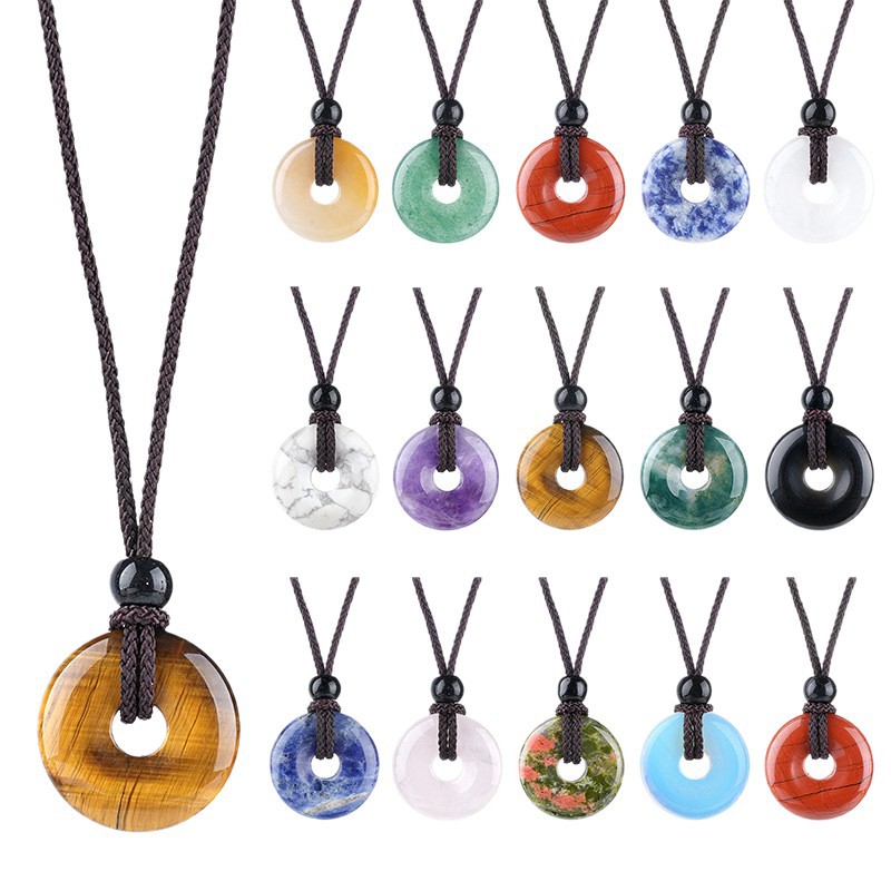 Natural Stone Carved Chinese Safety Knot Pendant Necklace