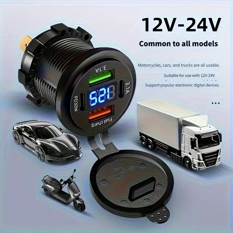2025 new car charger 100w super fast charging 12v 24  display car charger 4 ports dual pd fast charging suitable for cars rvs motorcycles boats rvs Product details 1