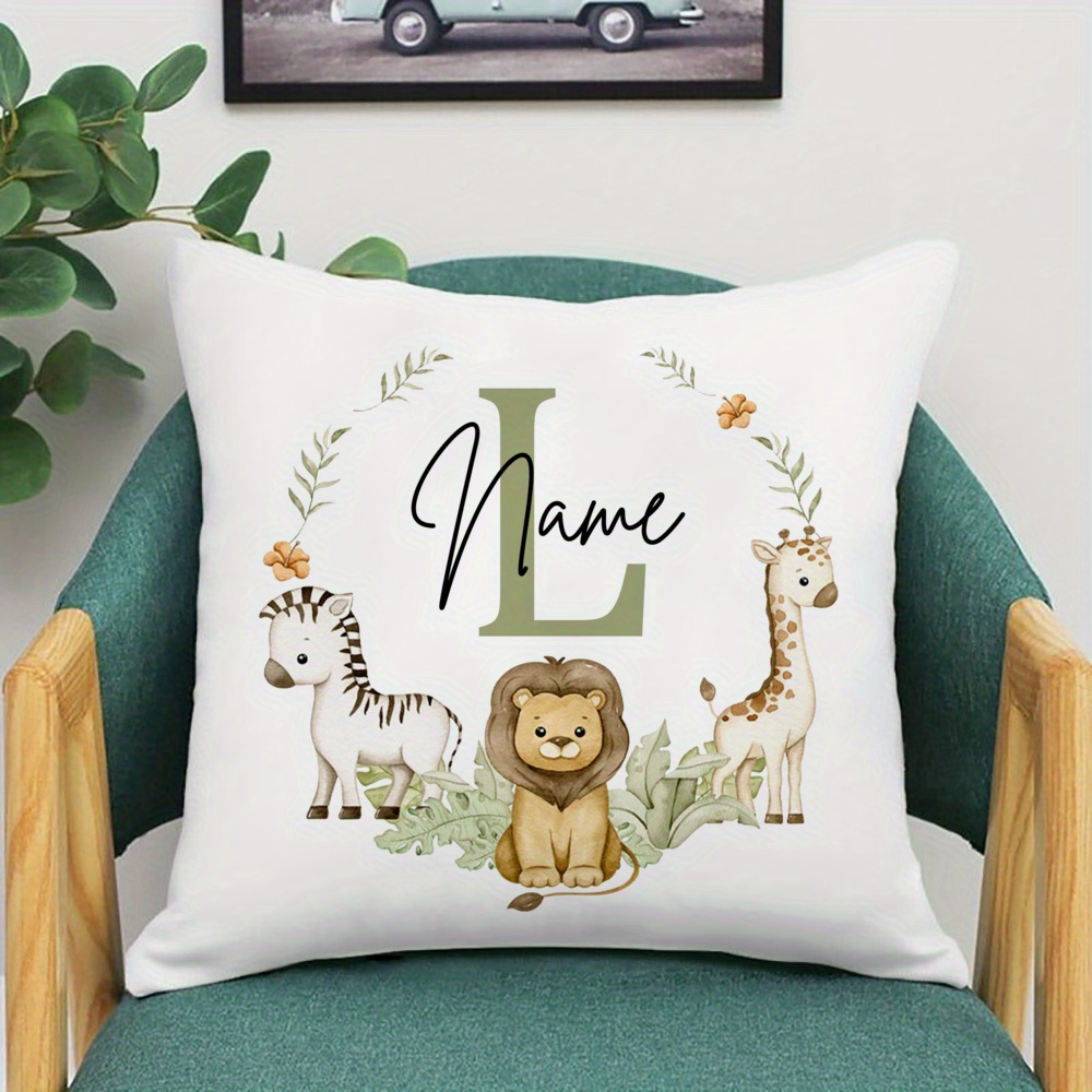 Image of Cartoon Animal With Name Pillow Case Personalized Pillow Dust Cover Bedroom Wild Party Decoration Pillowcase Birthday Gift