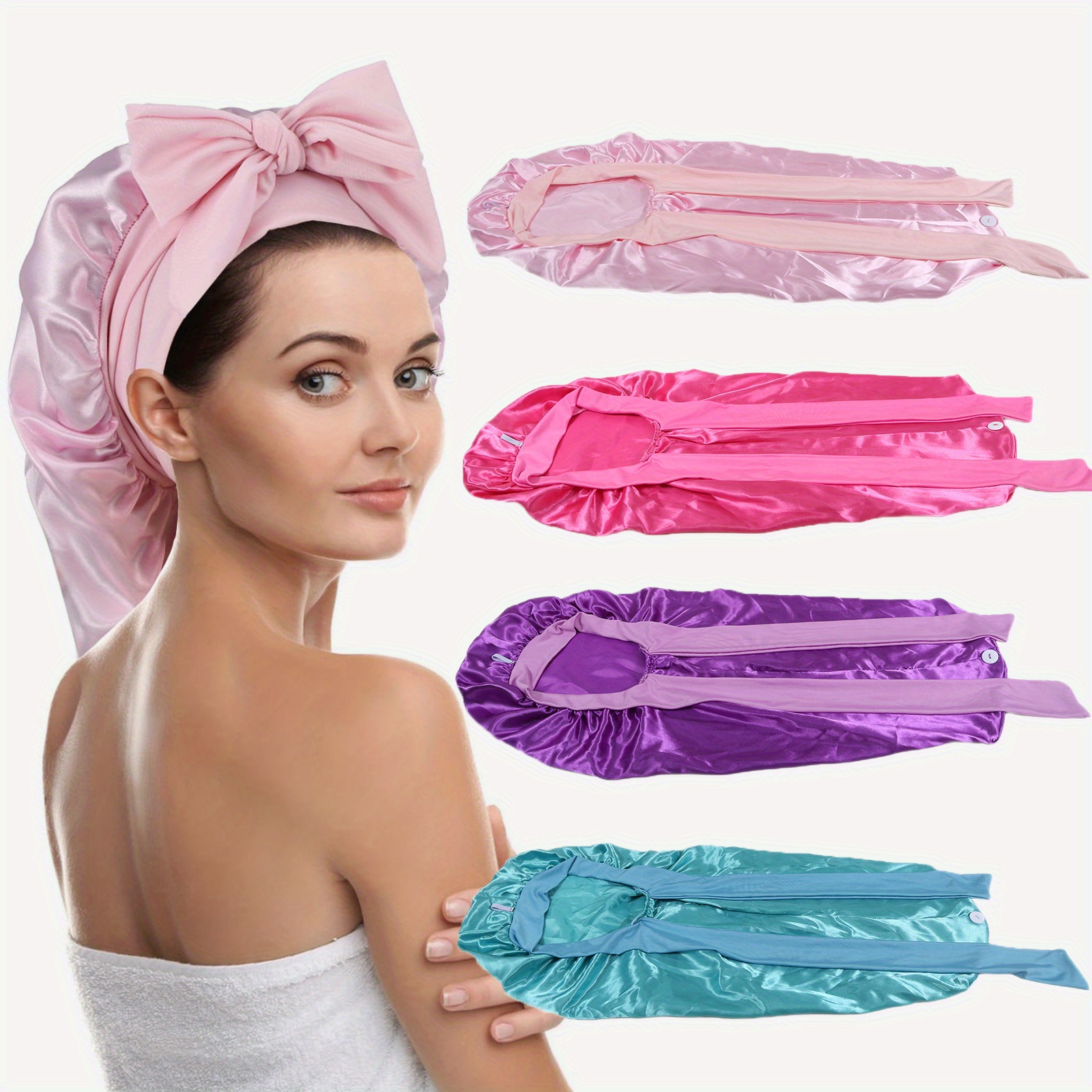 Satinhaube Für Lockiges Haar – 1 Stück, Rosa, Weiche Schlafkappe Mit Hoher Elastizität, Ca. 32 Cm Durchmesser