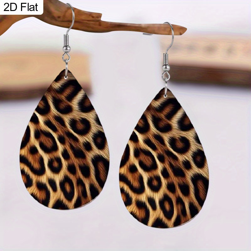 Women's Fall Gift Leopard Print PU Drop Earrings, Fashionable