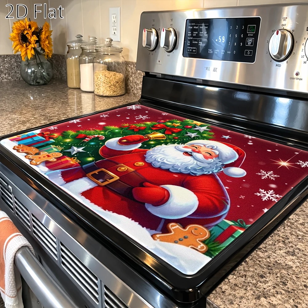 TEMU Christmas Santa Claus & Tree Stove Protector Mat, Heat-resistant, Wear-resistant, Stain-resistant, Durable, Easy To Clean, Reusable, For Gas