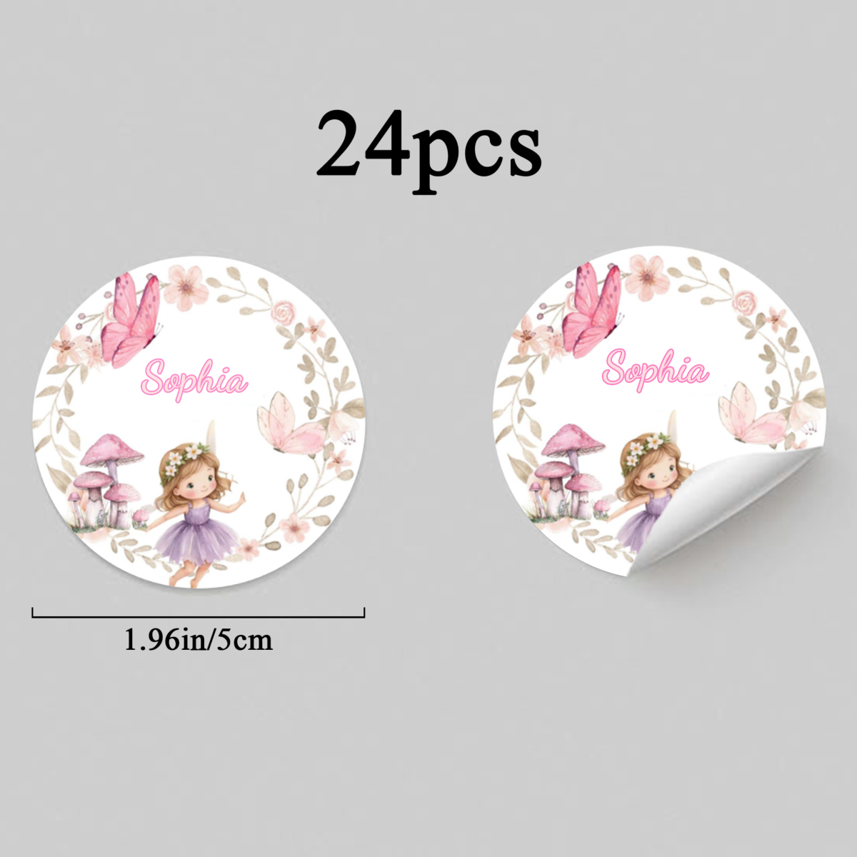TEMU 24pcs 48pcs Personalized Custom Sticker With Pink Fairy Mushroom Garden Pattern For Party Favor Gift Tag Wedding Decoration Birthday Event