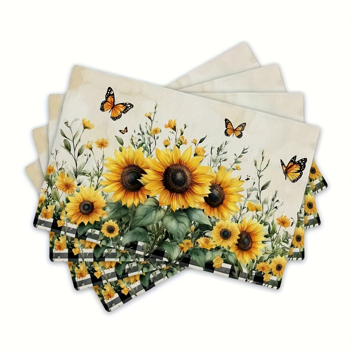 TEMU Set Of 4, Sunflower And Placemats, Gentleman Style Washable, Rustic Indoor/outdoor Kitchen And Party Table Decorations, Machine Washable, Indoor
