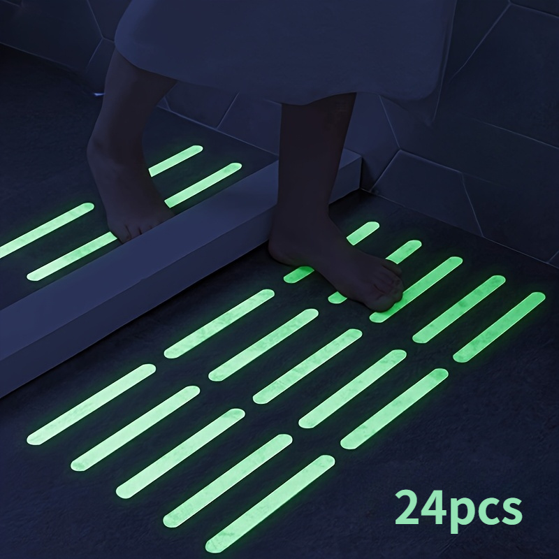 24pcs, Glow In The Dark Non-slip Stair Treads - Self-adhesive Plastic Strips - Transparent Anti-slip Mats For Indoor Stairs And Floors, No Electricity Needed