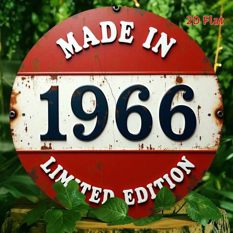 E-shop 2D Flach, 1 Stück 1966 Limitierte Edition Vintage Runde Metall Wandtafel - Rot & Blau 1966 Design, Retro Plakette geeignet für Wohnzimmer,