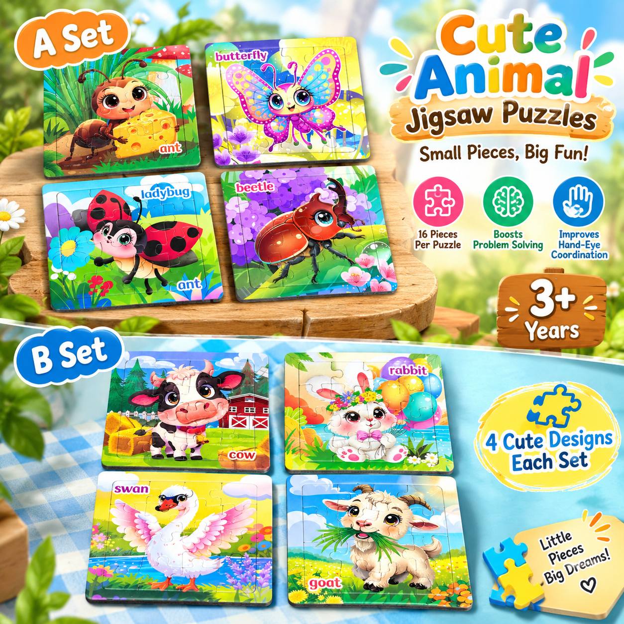 Animal Puzzle Set, Colorful Cartoon Pattern Puzzles