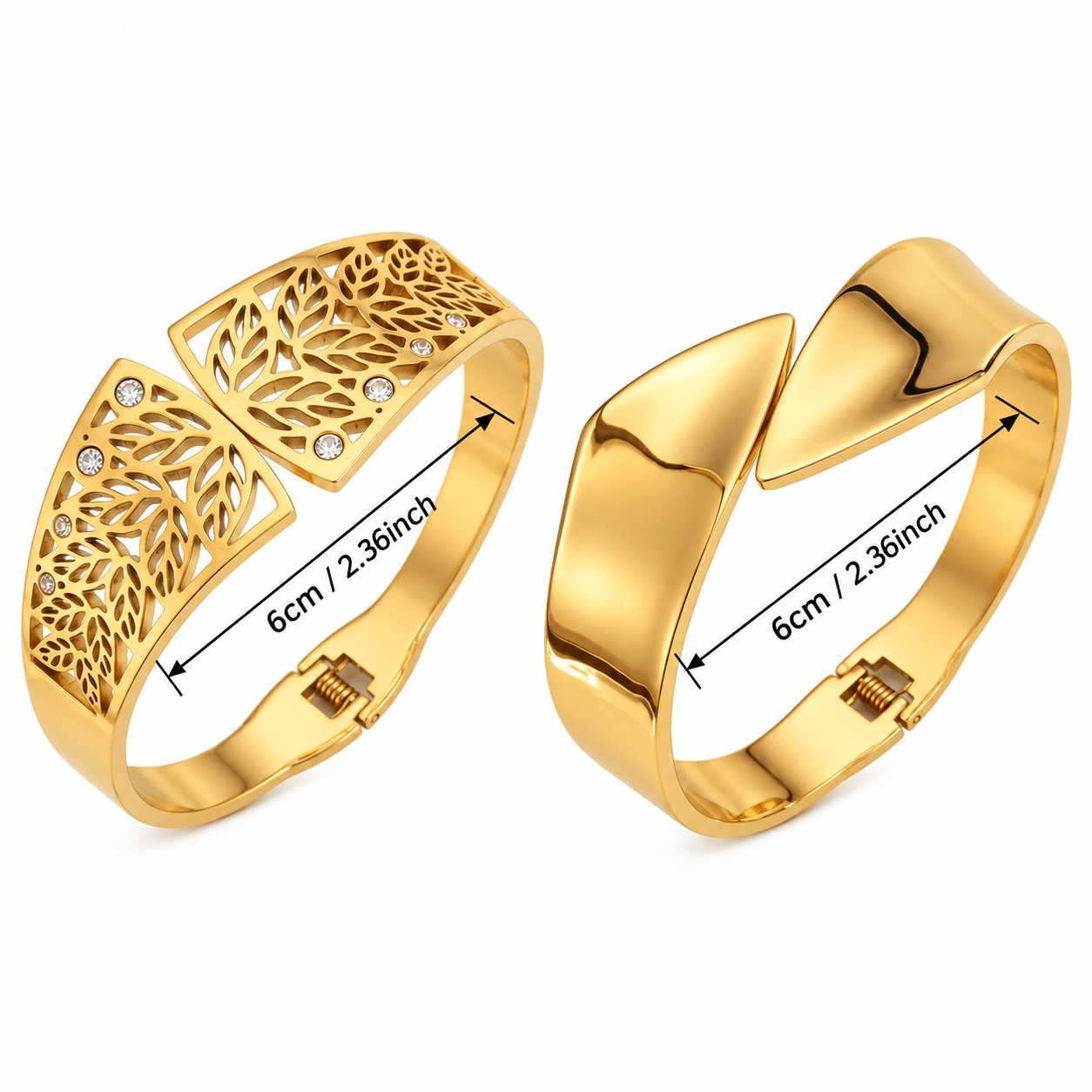 2pcs Men's 304 Stainless Steel Bangle Set, Leaf Inlaid Design