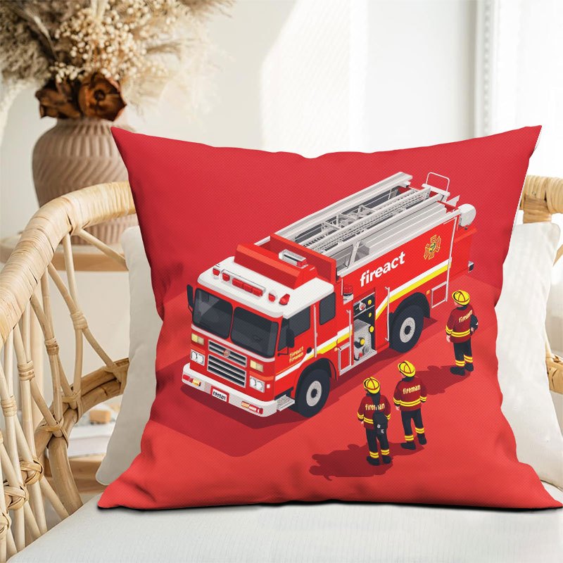 TEMU Coussin de camion de pompiers coaxial, 2 pompiers mâles et femelles - 1 housse de coussin imprimée -, taie d'oreiller de style tendance, housse