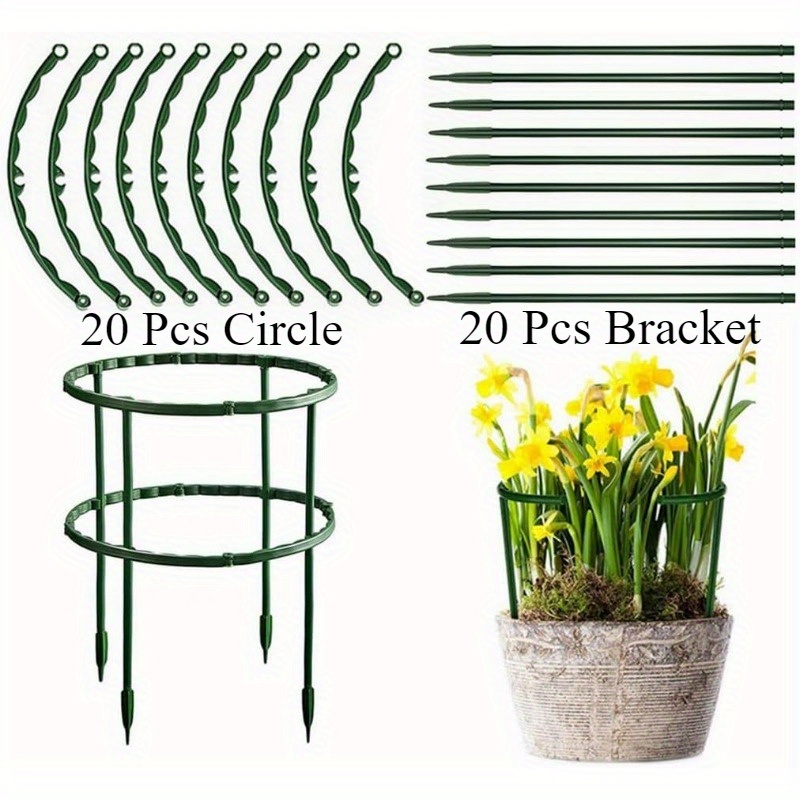 E-shop 5 Sets 20 Stück Kreise + 20 Stück Halterungen, strapazierfähige Pflanzenstützen mit verbindbaren Ringen – Gartenkäfige für drinnen/draußen für