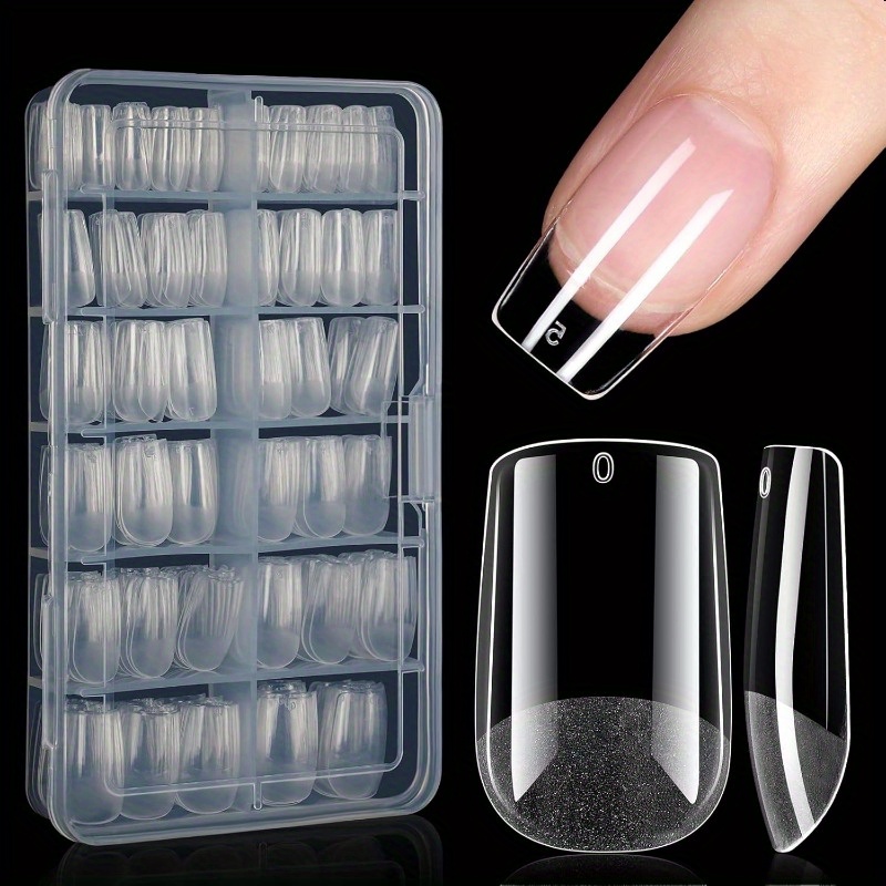 TEMU 216pcs Almond-shaped Soft Gel Nail Covers - Medium Length Nude Semi-polished Press-on Nails With 12 Sizes & Storage Case For Manicure, Nail Care