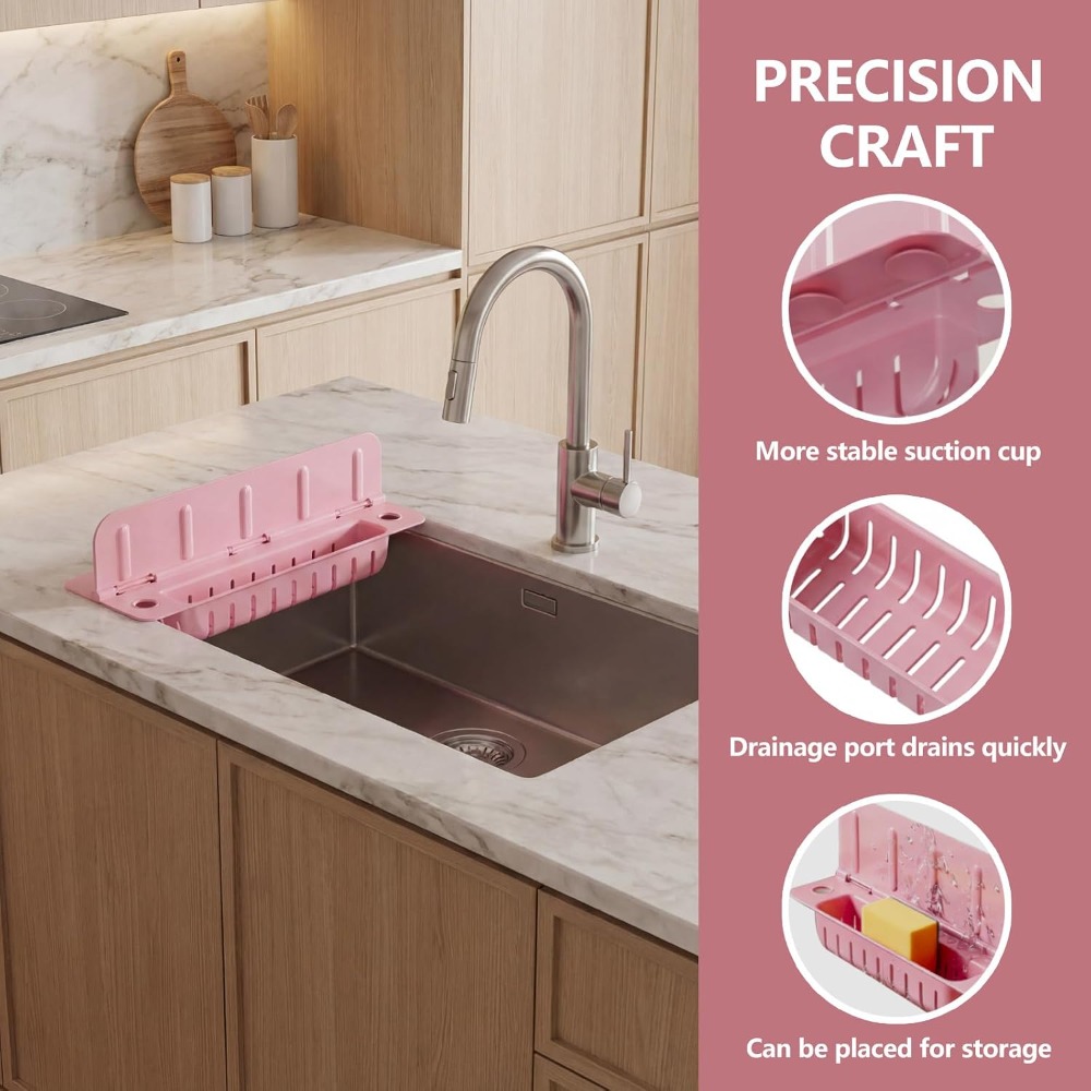 2pcs 13 9 inch foldable kitchen sink splash guard with suction cups storage design for cleaning tools easy to clean for kitchen bathroom pink Product details 4
