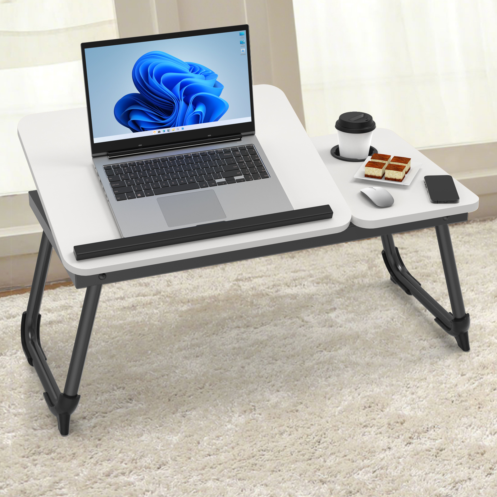 Image of Forby Folding Laptop Table 5 Adjustable With Cup Holder Anti-slip Strip Portable Weight Capacity 5kg For Bed Sofa Office Study