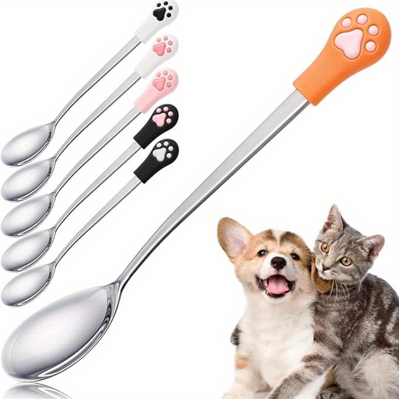 

2-pack Stainless Steel Pet Feeding Spoons, Cute Paw Design Food For Wet Food, No Battery Needed, Pet Feeding Supplies