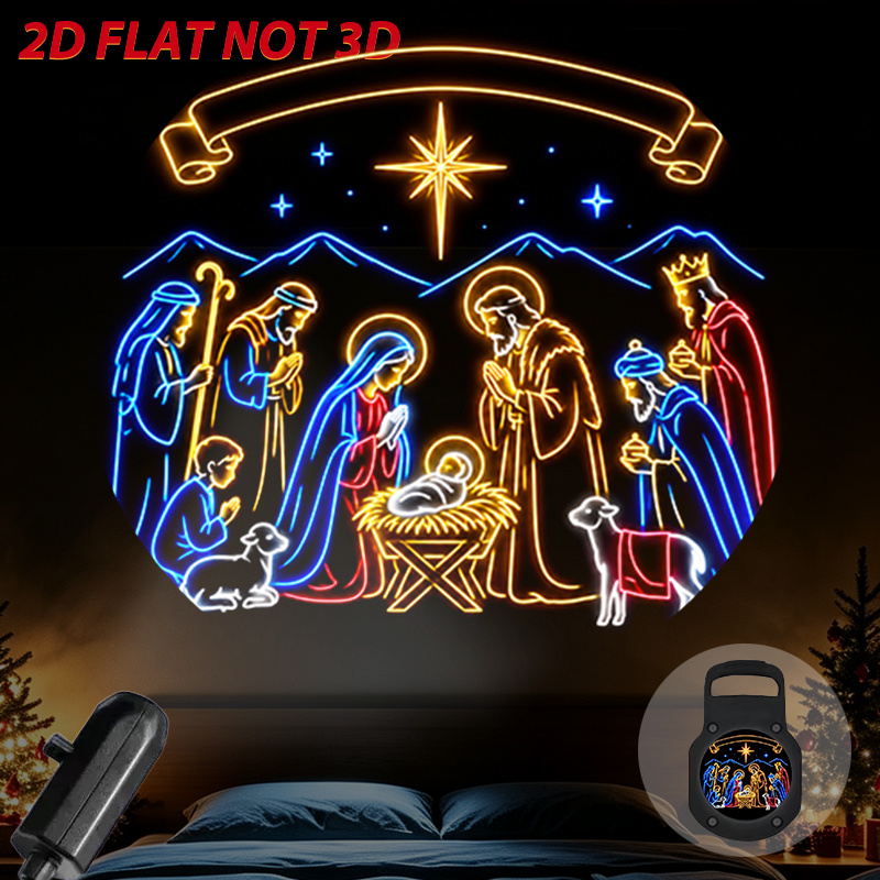 TEMU 1pc 2d Flat Portable Projector Lamp With Vibrant Nativity Scene Projection For Christmas Home Decor And Festive Gatherings Usb Powered Christmas