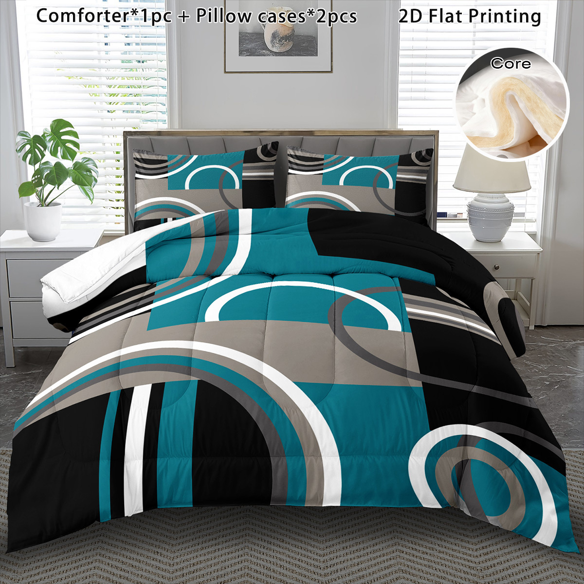 TEMU 3pcs Comforter Set For Winter Geometric Comforter Set Cartoon Boho Soft Bedding Set Halloween Gift Quilt Cute Christmas Room Decor Autumn Winter