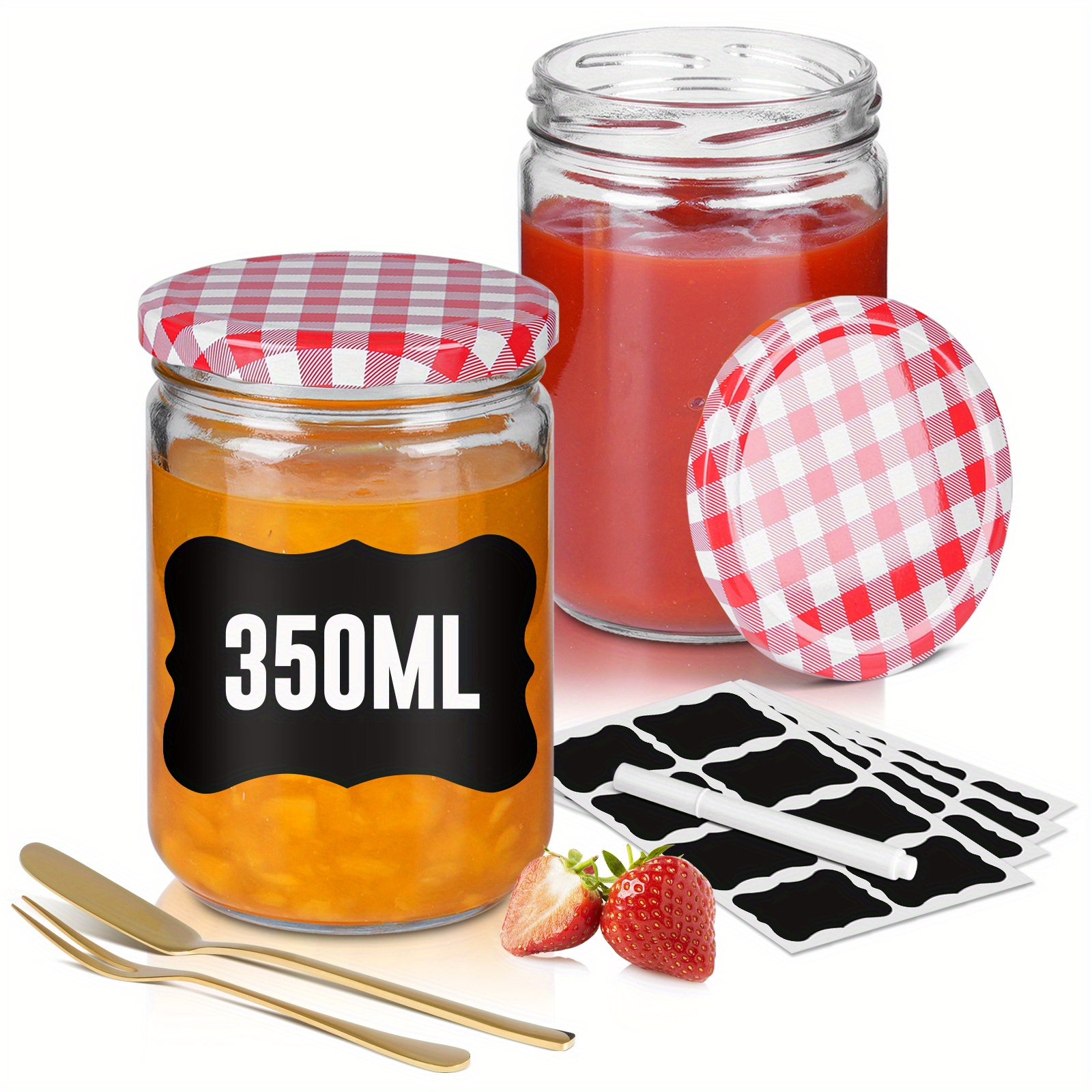 TEMU Colectión Elegante de Tarros para de Vidrio de 12 Piezas con Tapas Selladas y Etiquetas Ideales para Mermeladas Caseras, Geles y Proyectos DIY ( y )